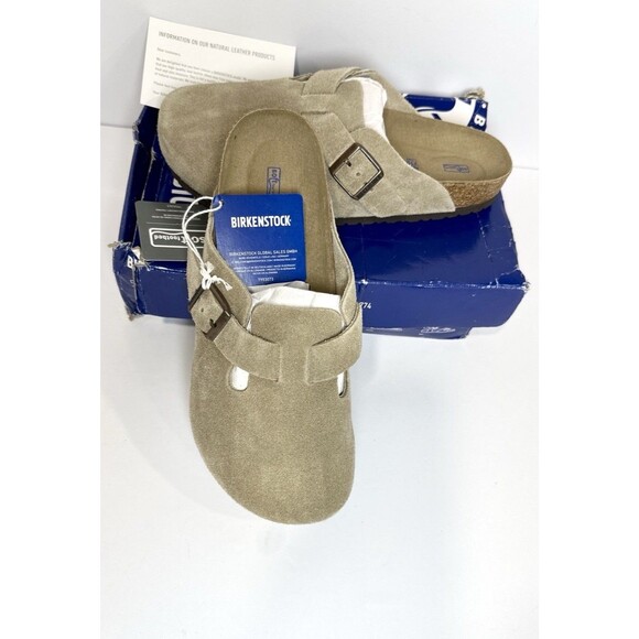 Birkenstock Boston Soft Footbed Taupe Suede Clogs Sandals  42 EU New Damage Box
